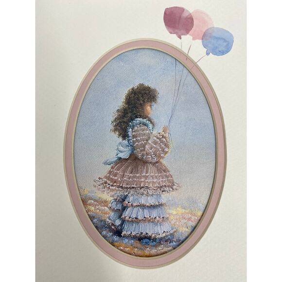 Two Sue Ratliff Matted Prints Young Girl Balloons Pastel Colors 8" x 10" - Picture 2 of 6